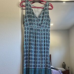 St. John's Bay Teal and White Patterned Maxi Dress